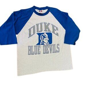 Vintage 90s Logo Athletic Made in USA Duke Blue Devils Ringer Tee Shirt Large